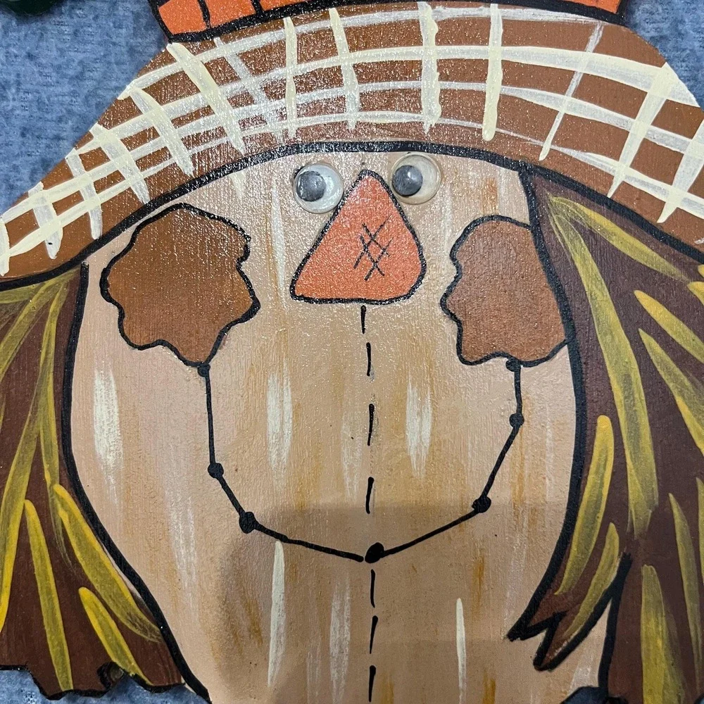 Hand-Painted Wood Scarecrow Door Hanger: Fall Thanksgiving Decor School Teacher